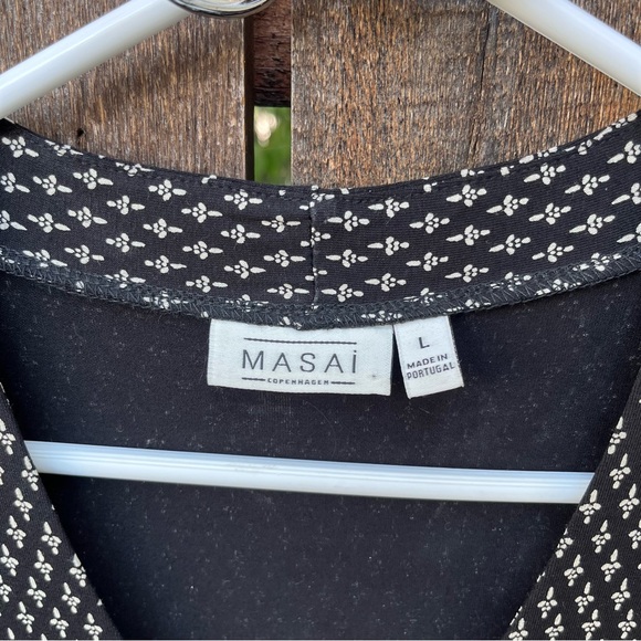 Masai Copenhagen Black & Cream Viscose Flutter Sleeve Dress Sz L - Picture 2 of 13